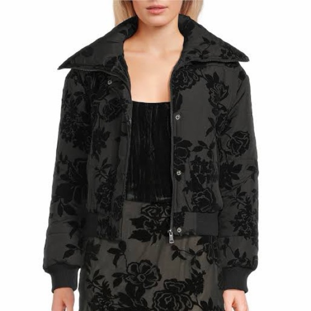 Long Sleeve Flocked Floral Woven Jacket